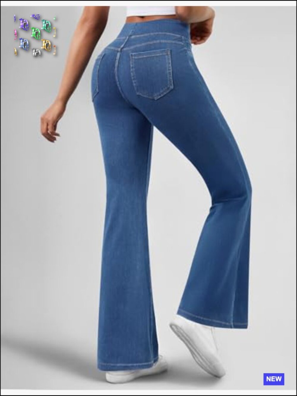 Stretchy Flare Jeans High Waisted Pull On Bell Bottom Jeans Trendy Elastic - Picture 2 of 7